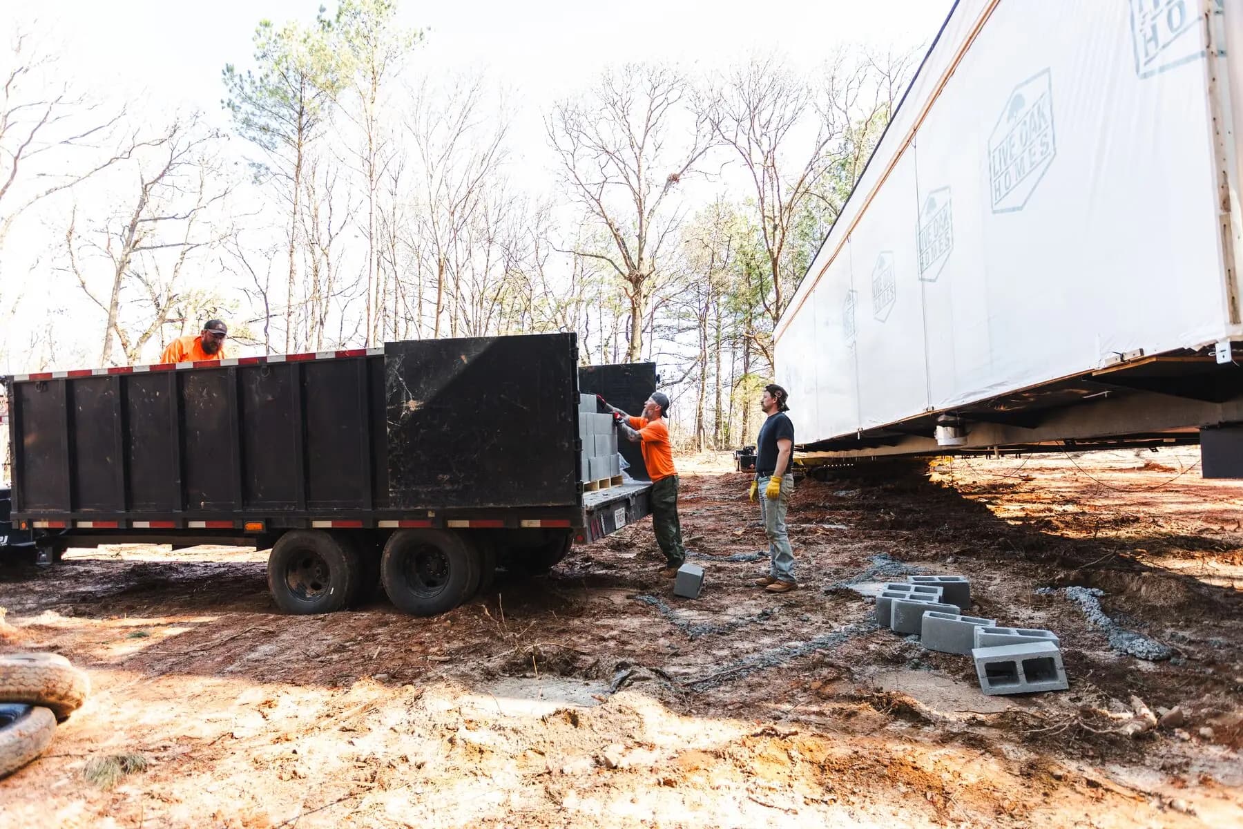 Concrete block delivery for home setup.