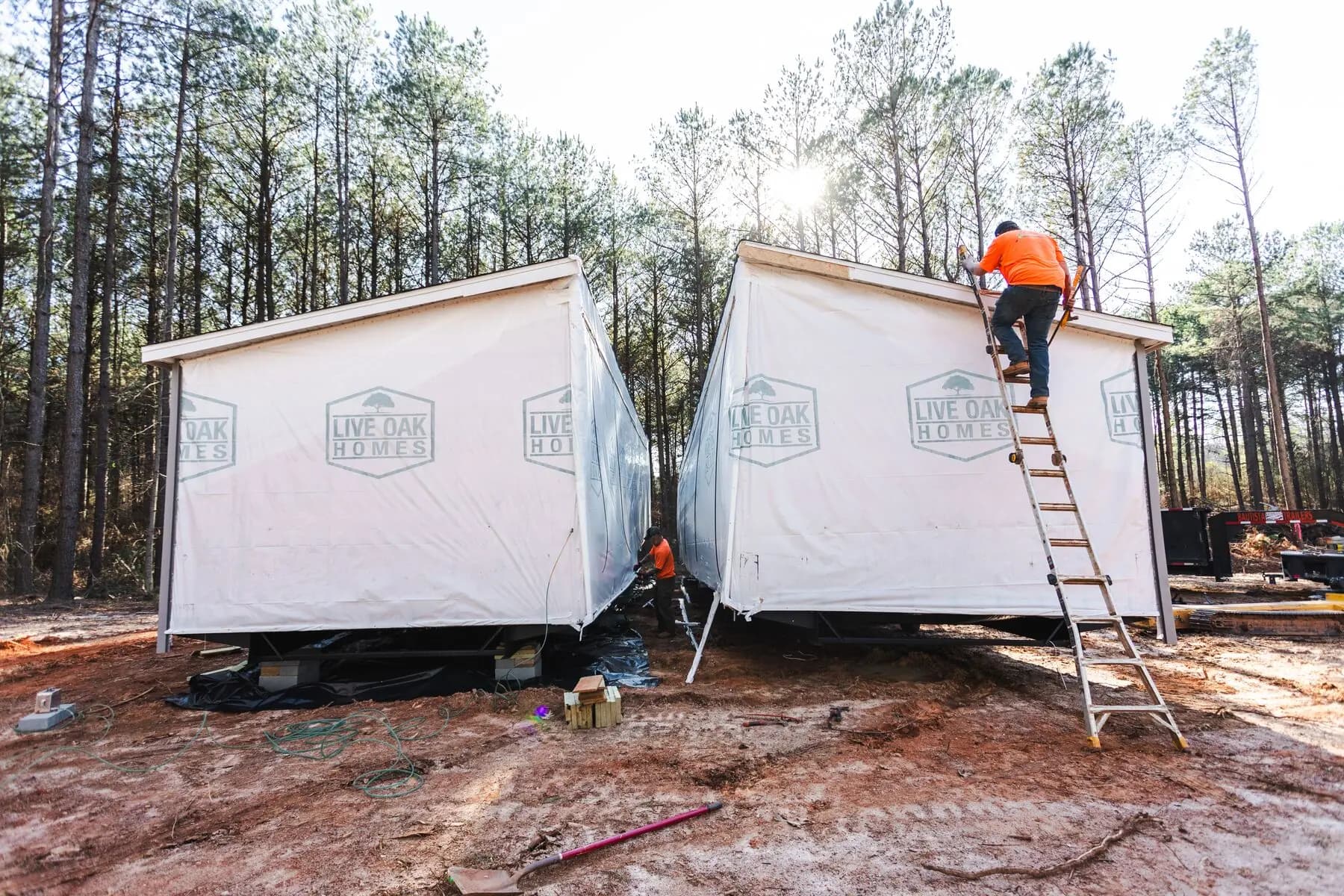 Crew joining double wide sections.