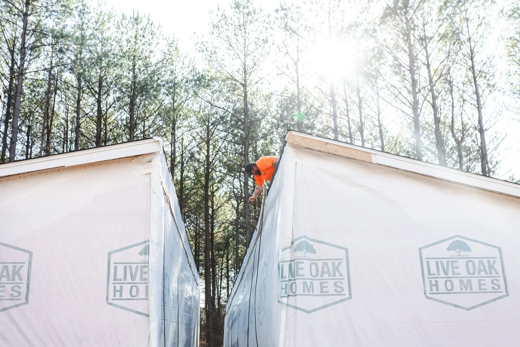 Double wide roof connection work.