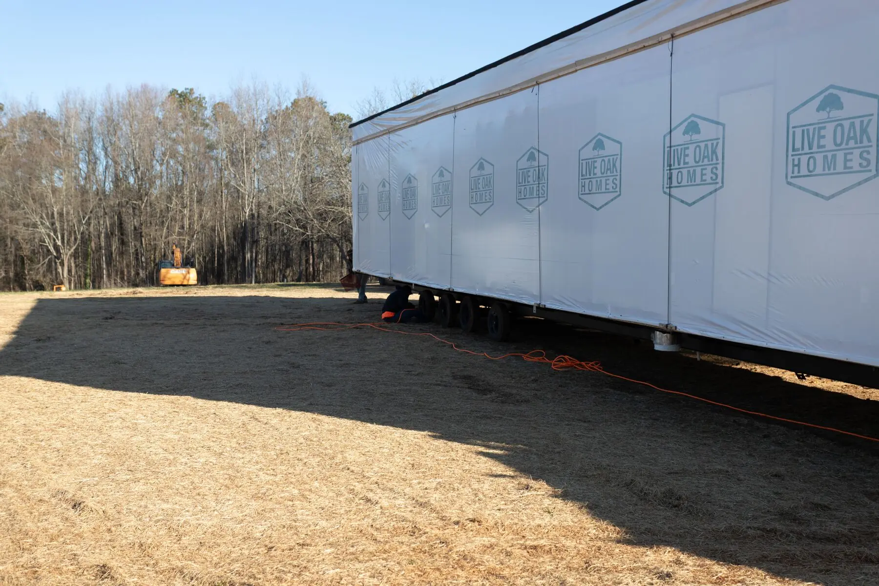 Manufactured home section on running gear.