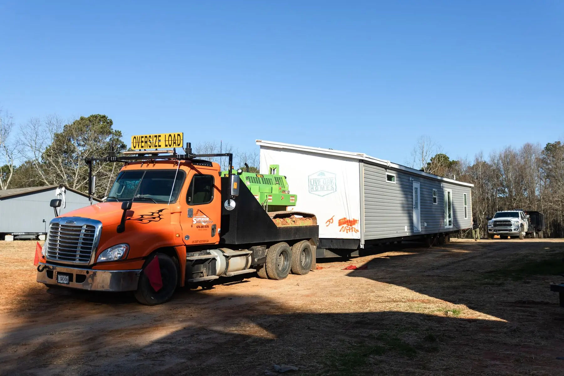 Transport truck connecting home section.