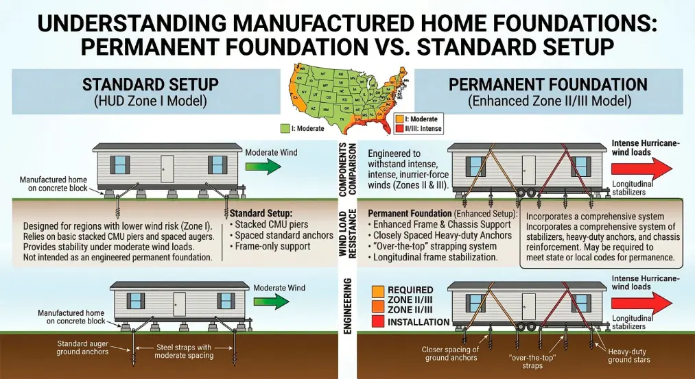 Articles HUD wind zone tie down requirements affect anchor spacing, tie-down systems, and installation steps when a manufactured home moves.
