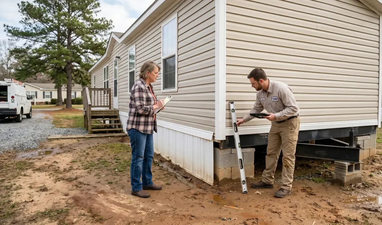 Learn mobile home needs releveling signs, from sticking doors and window issues to wall cracks, uneven floors, and rain-related shifting.